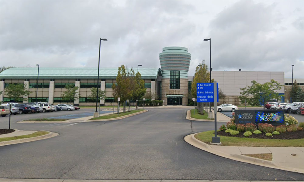 West Campus building and parking lot, viewed from the south side, facing north