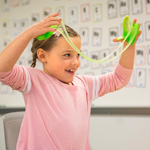 Student playing with slime
