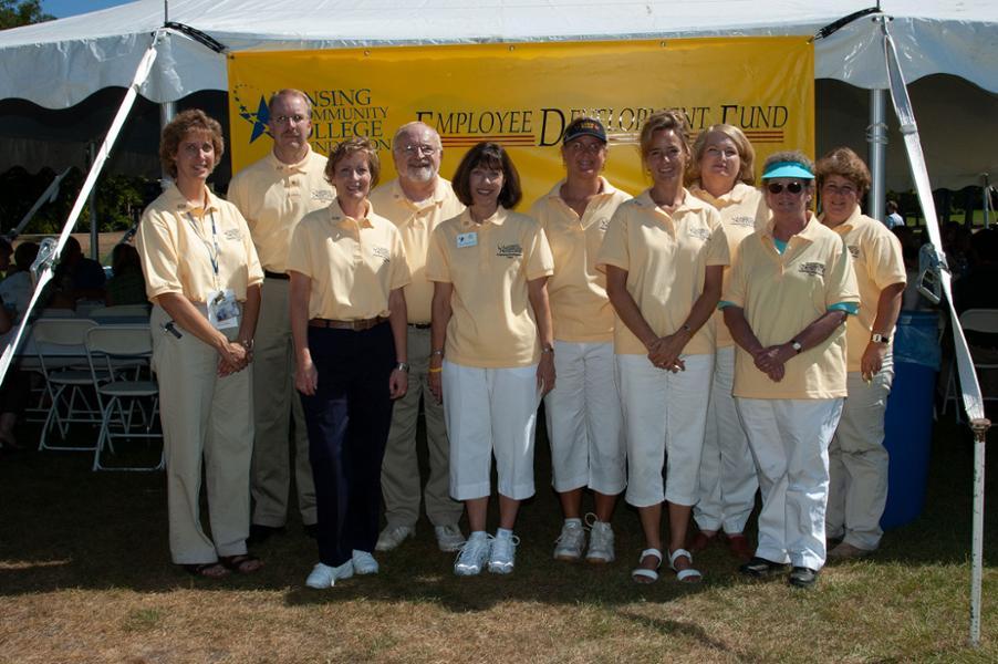 group of employees at a banquet