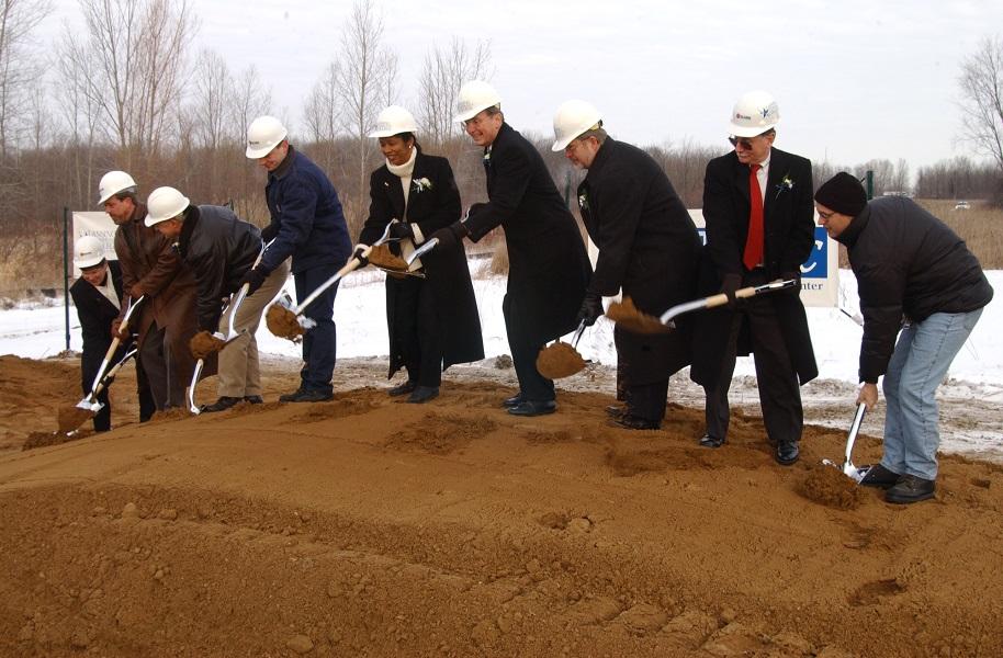 President Cunningham and several other officials take part in the official groundbreaking for the Michigan Technical Education Center (MTEC).