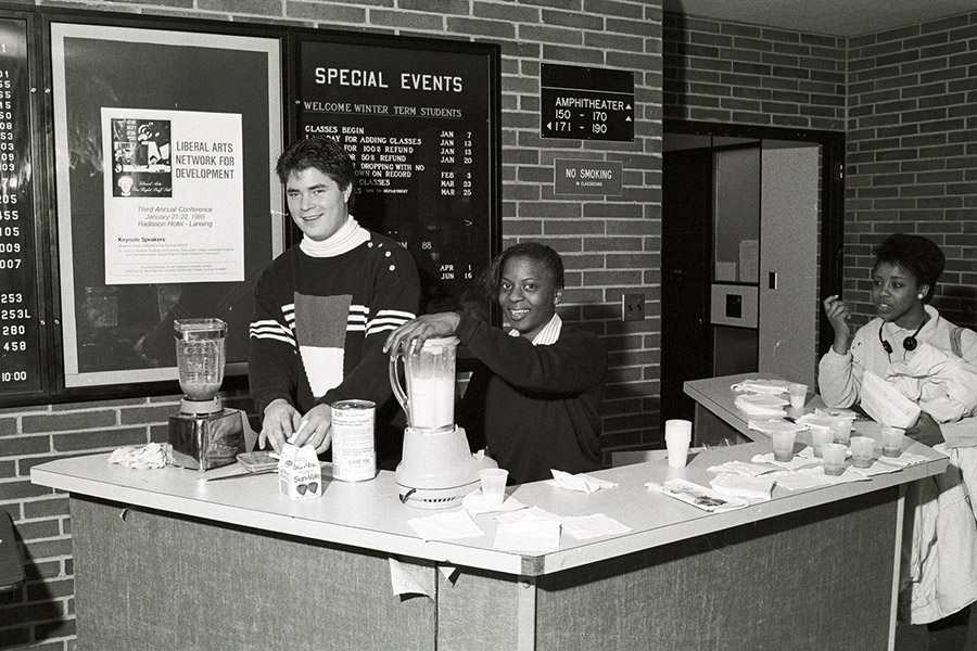 Working at the snack counter at the Campus Community Organizations event in the Arts and Sciences Building - 1988