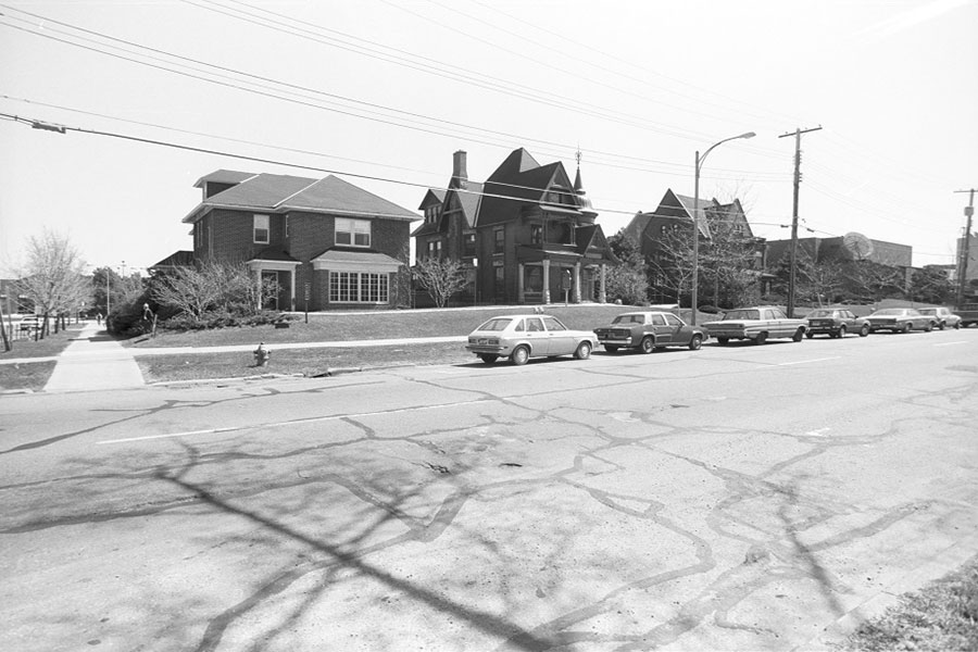 LCC buildings along Capitol Avenue. From left: North House, Rogers-Carrier House, Herrmann House, and the Dart Auditorium - ca. 1987-2003.