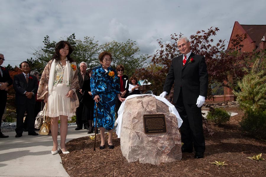 The family of Mr. Megumi Shigematsu, who originally established the Japan Adventure program in 1982, attend the Shigematsu Memorial Garden dedication on September 29, 2006. The dedication took place as a part of the 25th anniversary celebration of the Japan Adventure Program.